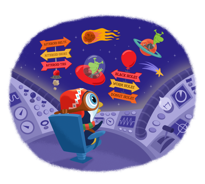 "Presley's Space Spectacular" interior illustration; Illustration and Design; © Hallmark Cards, Inc.