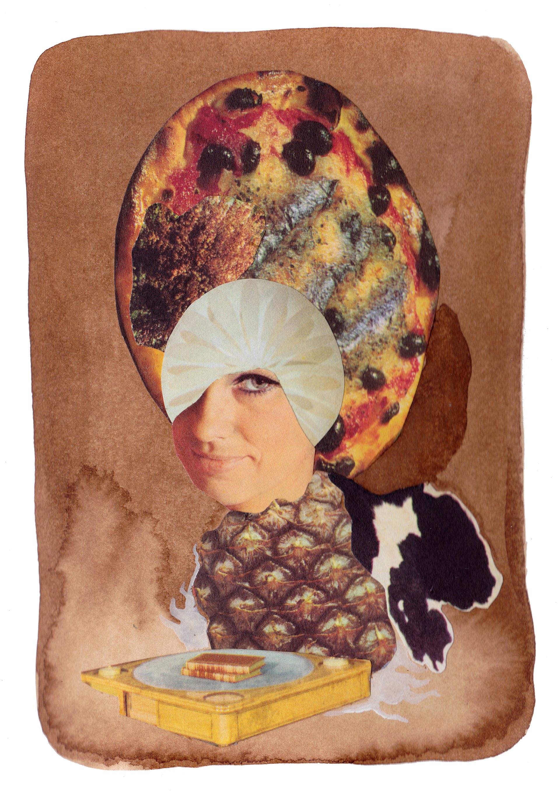 Collage and walnut stain in a concertina notebook. Format: 14,8x21 cm