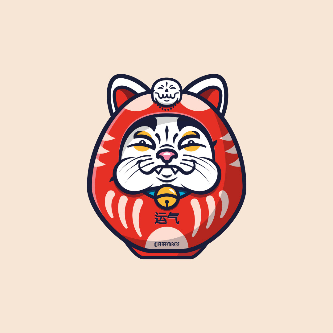Japanese Daruma Cat Design by Jeffrey Dirkse