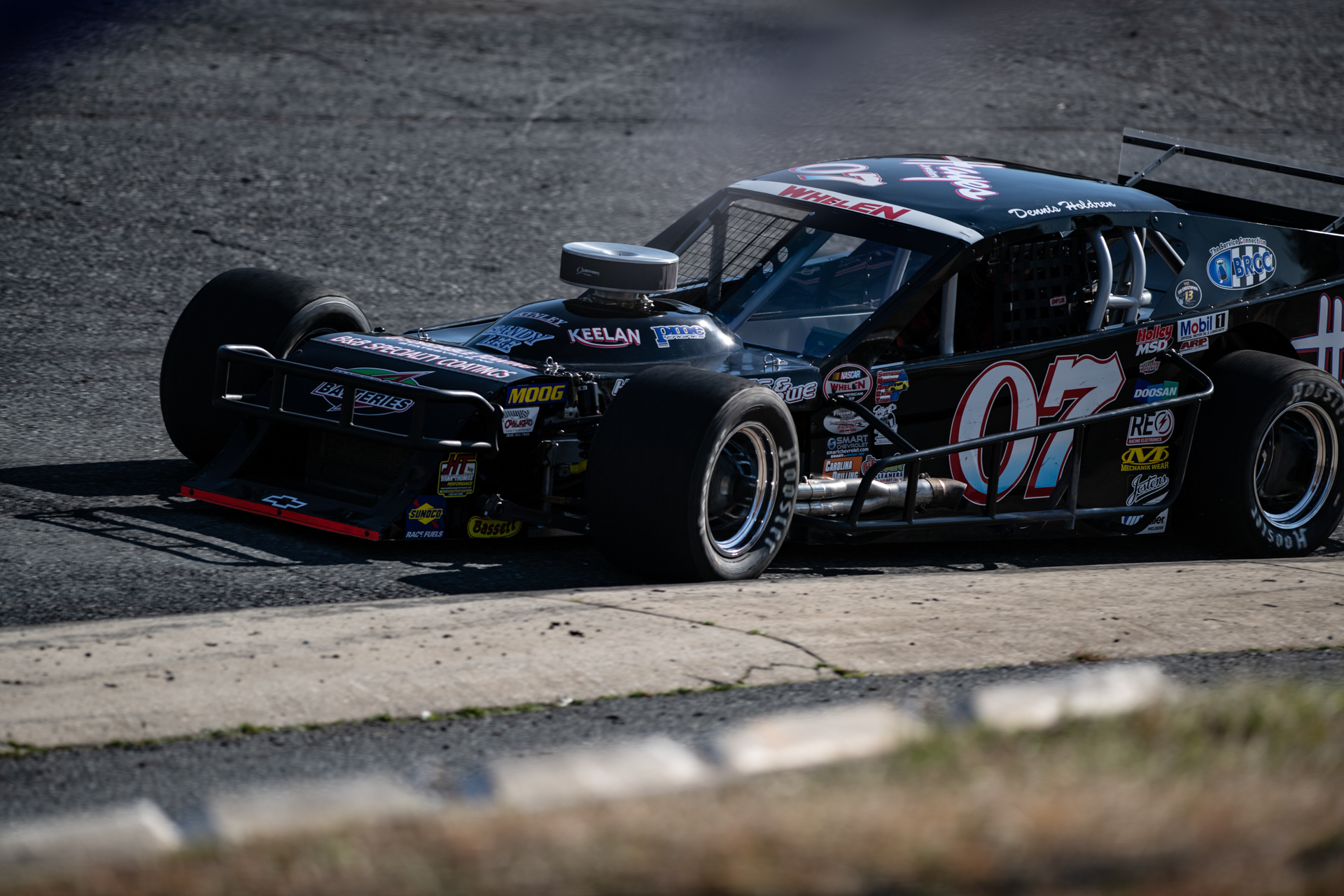 Dennis Holdren pulls onto the track for open testing at Caraway Speedway in Sophia, N.C. on March 6, 2021.