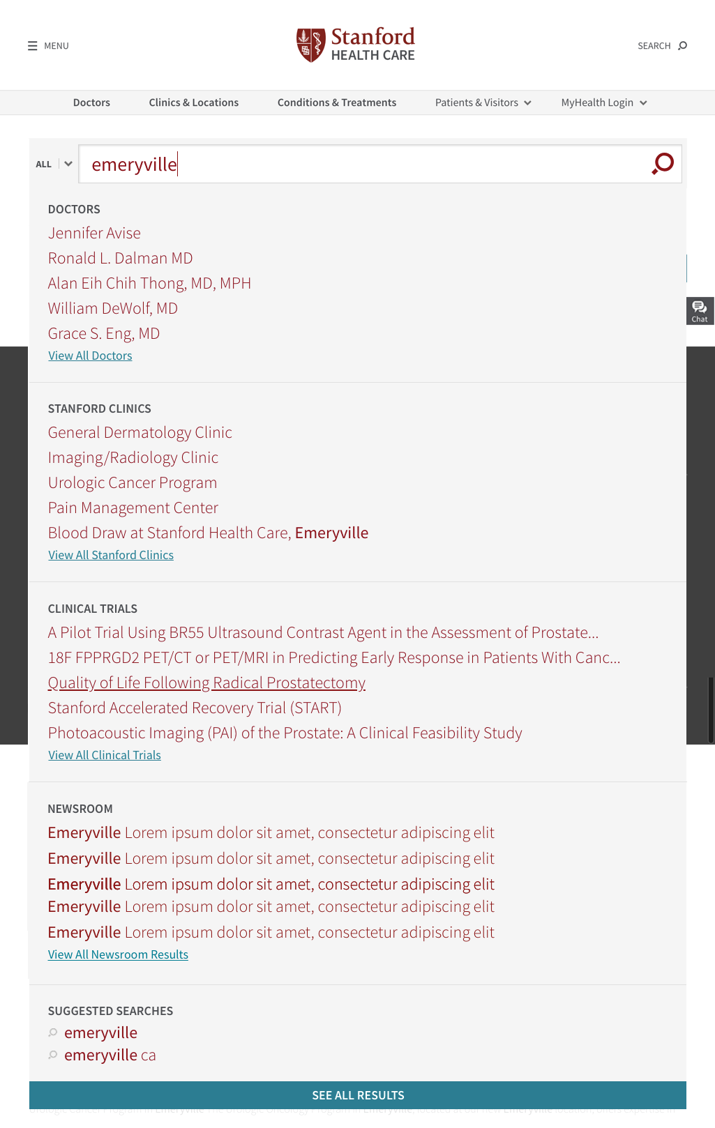 Autocomplete menu for global search