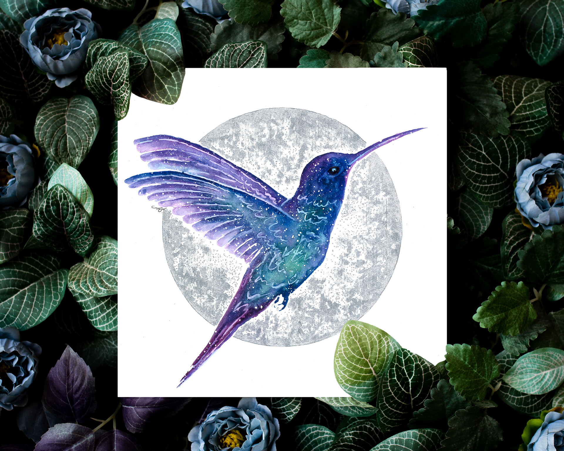Fine Art print of the original painting with hand painted Moon (300x300 mm) €33.33