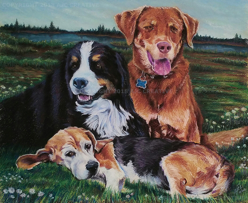 18"x24" - Triple Pet Portrait - Pastel