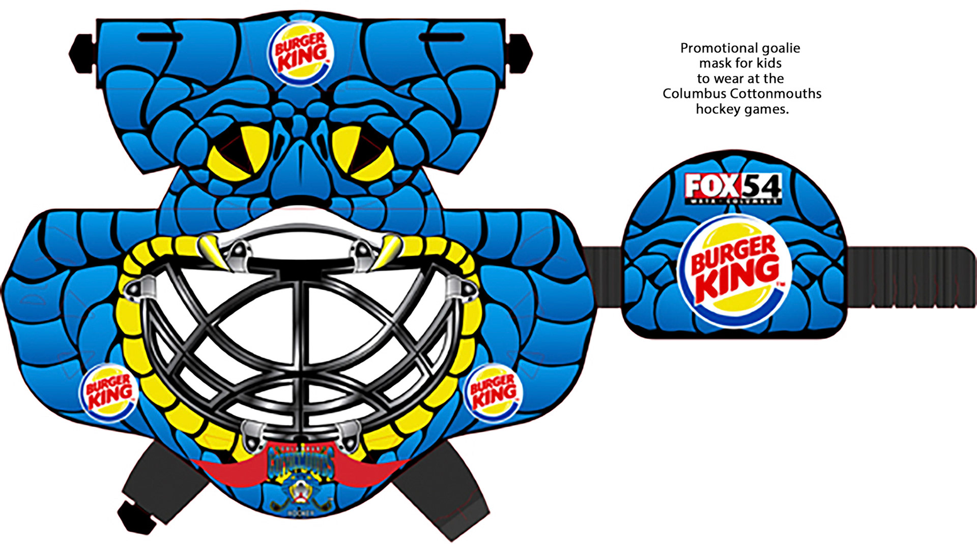 Goalie mask created from a picture, these were printed and given out at Burger King as well as Columbus Cottonmouths games.