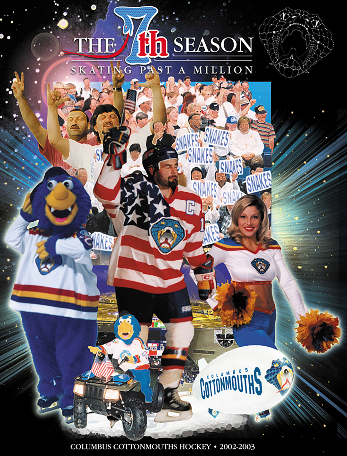 Poster and pocket schedule design for the Columbus Cottonmouths hockey team.