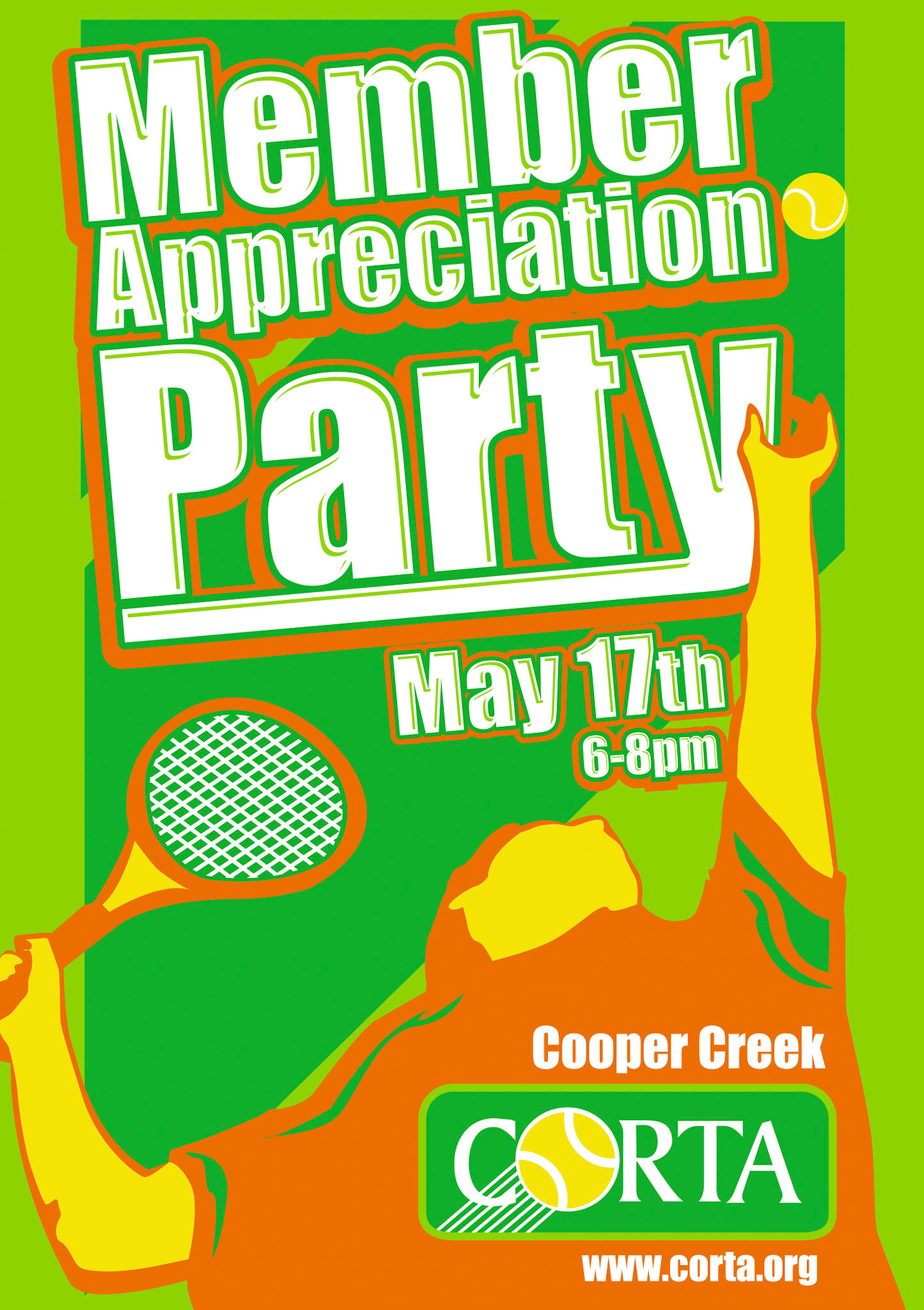 Poster/banner design for Cooper Creek's tennis event party.