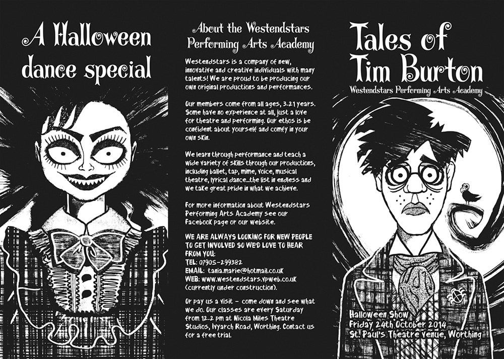 Show programme for Tales of Tim Burton (front and back)