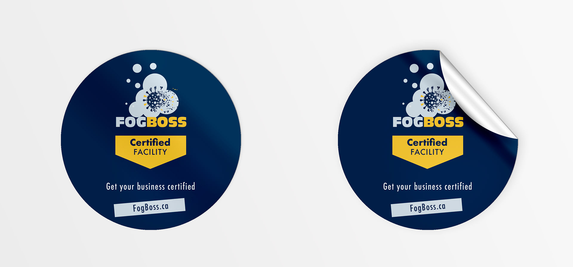 Fog Boss certified facility peel away stickers
