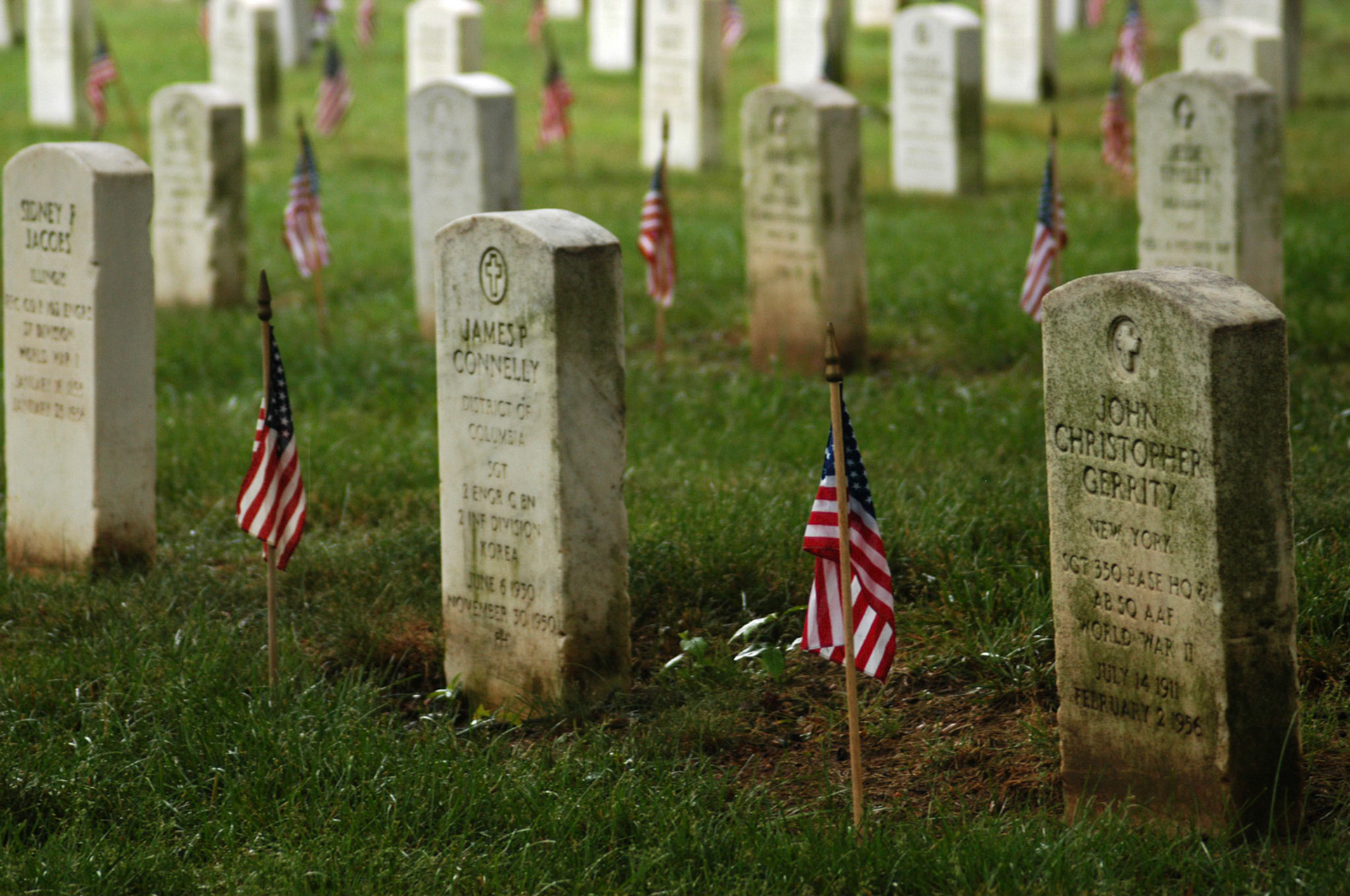 Every grave marker gets a flag during Memorial Day weekend at the Arlington National Cemetery in Arlington Virginia.