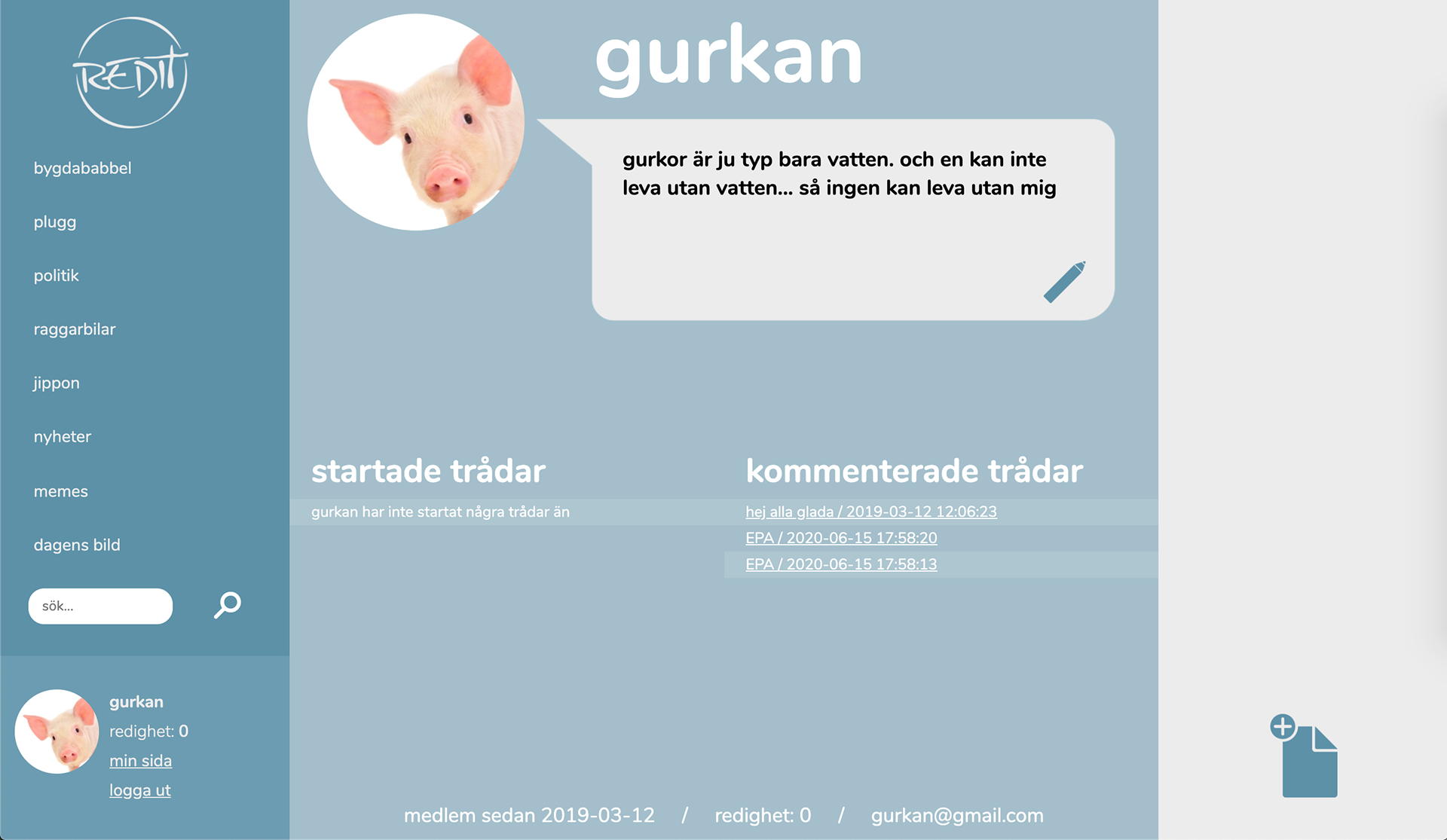 View your profile, change your avatar and edit your tagline.