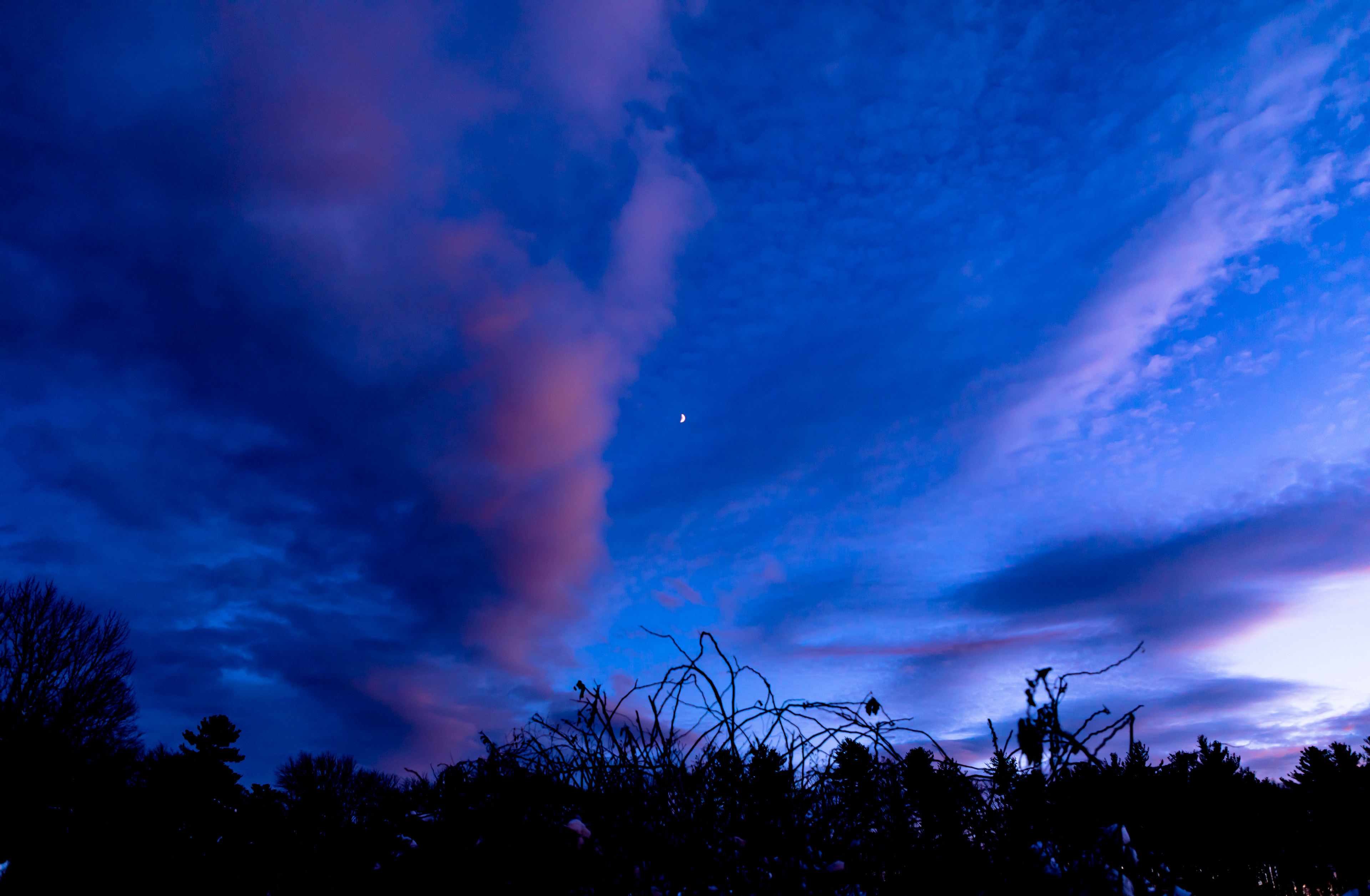 Winter cresecent moon over Sutton Massachusetts