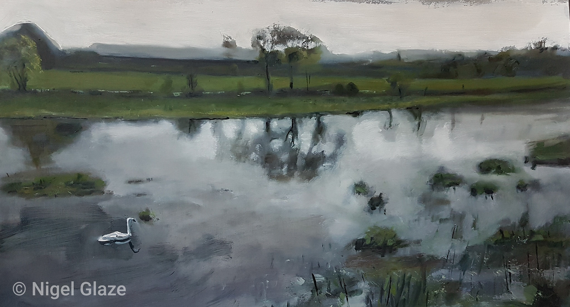 River reflections 84 x 43 oil on primed paper £495