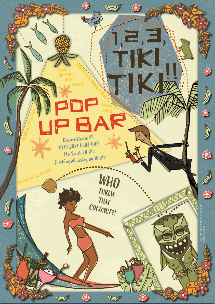 Poster 1, 2, 3, TIKI TIKI!! POP UP BAR 2019