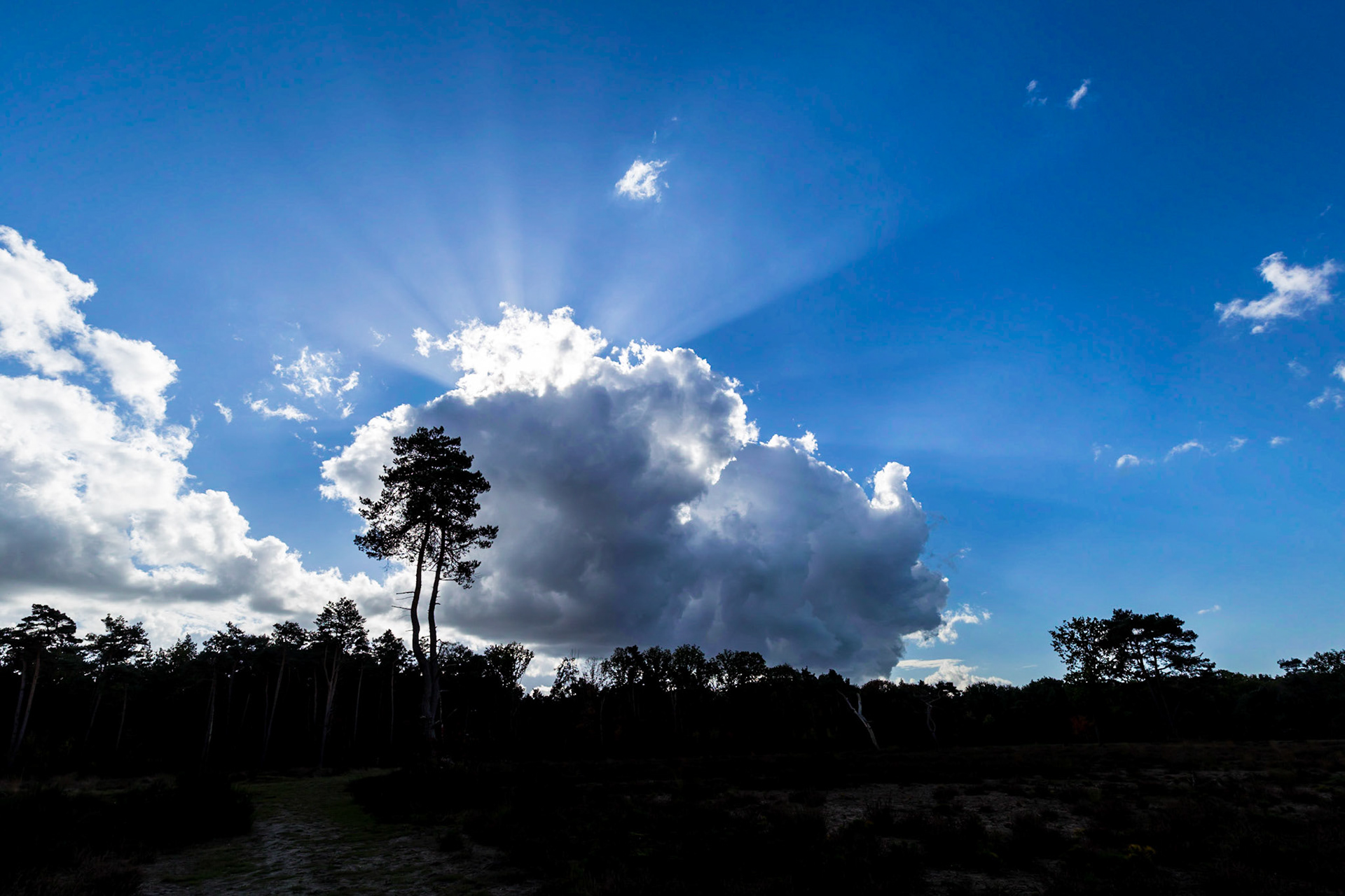 Sun shining from behind the clouds