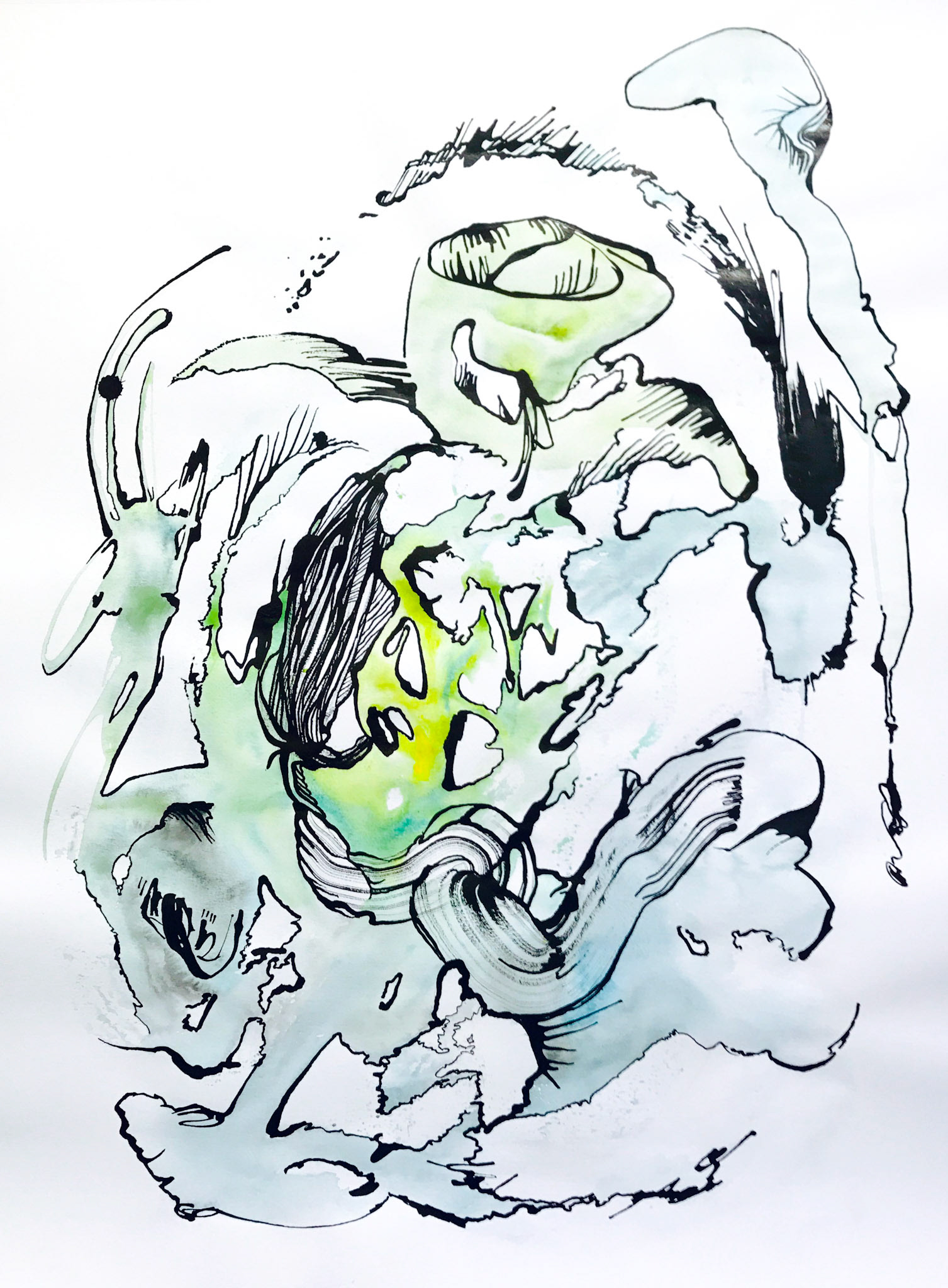 Island Hopper | 19 x 24" | Sumi ink and watercolor on bristol.