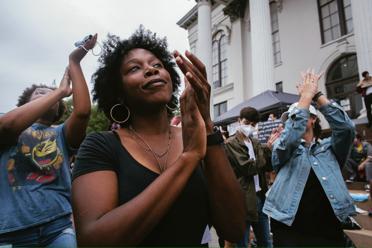 Brayla Coston dances with the crowd in celebration of black lives.