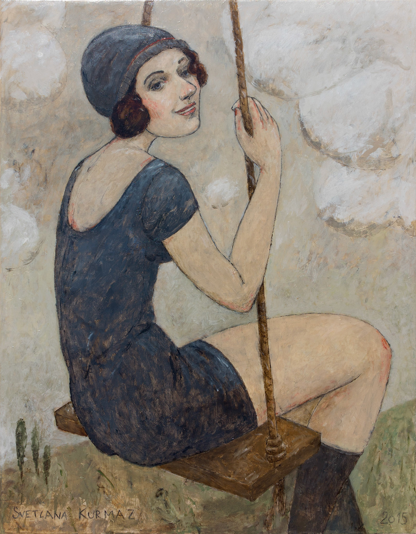 GIRL ON A SWING, oil on canvas, 90x70cm.