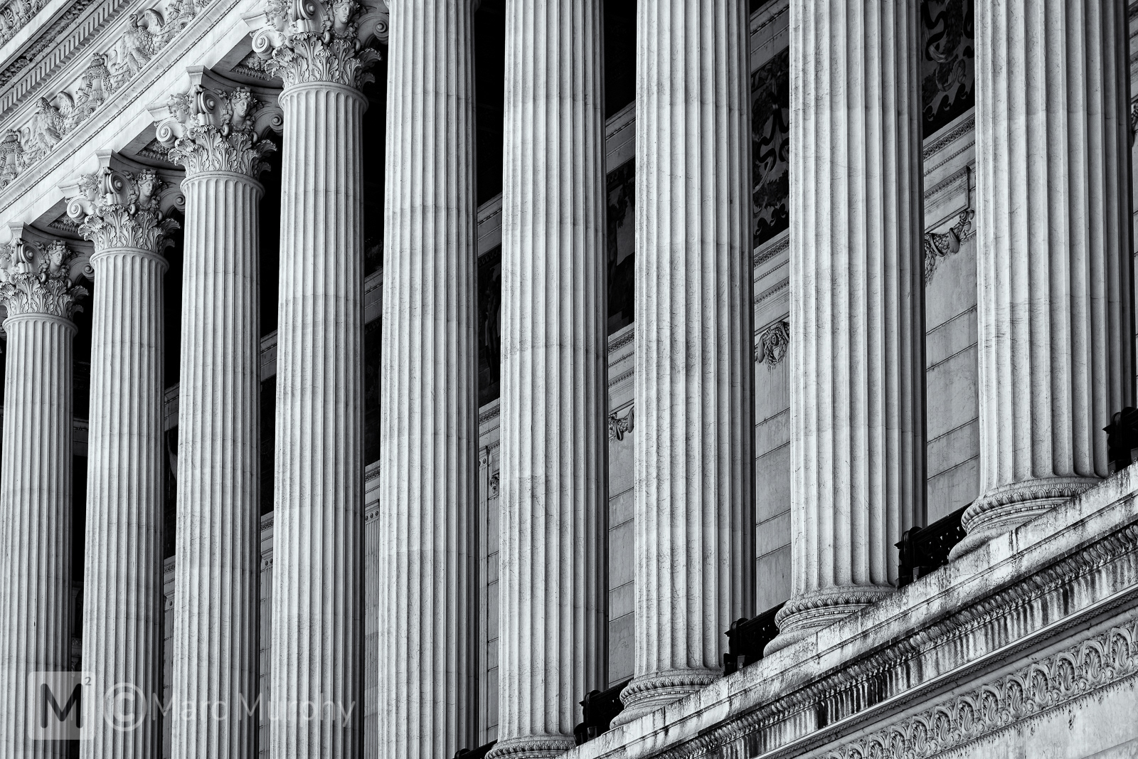Black and White Vertical Marble Columns at the Alter of the Fatherland in Rome Italy