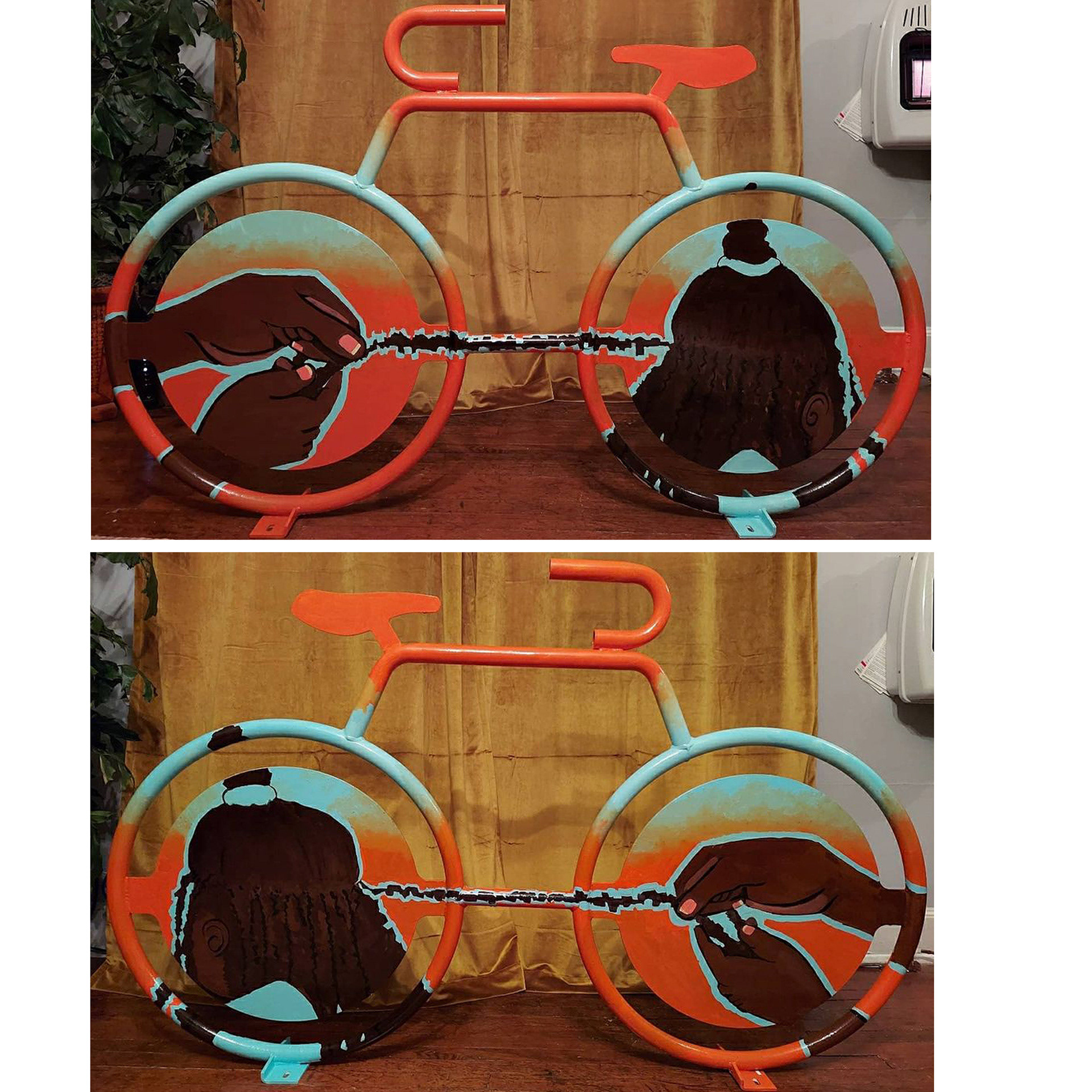 I finished the bike mural! Both sides are presented. I learned so much about the medium, art references, anatomy...phew. Thank you ATL Mayors Office of Cultural Affairs for selecting me as one of the artists to paint this mural. I can't wait to see a bike chained to it. Completed 2020.