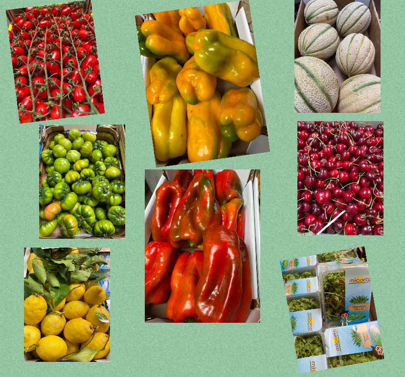 Tomates, citrons, poivrons, melons, cerises, salades, fruits & légumes divers