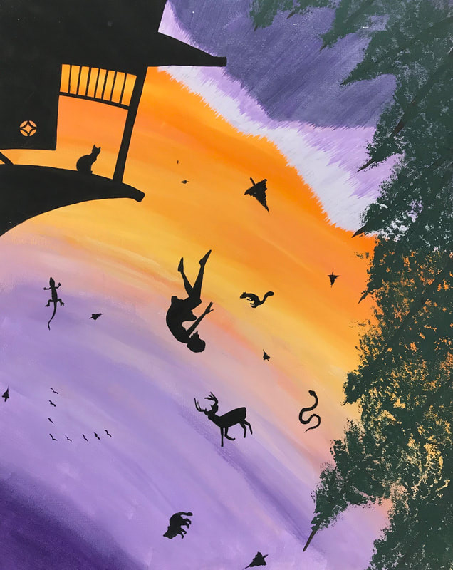 "Inverted Gravity" | 16" x 18" | Acrylic on canvas | What happens when you bend reality? One thing that can happen is the gravity will go backwards.