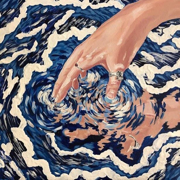 "The Untouchable" | 16" x 20" | Acrylic on canvas | This piece was about conveying something unobtainable. The reflection shows that the object yearned after is in sight. The ripples convey the person being unable to reach their goals.