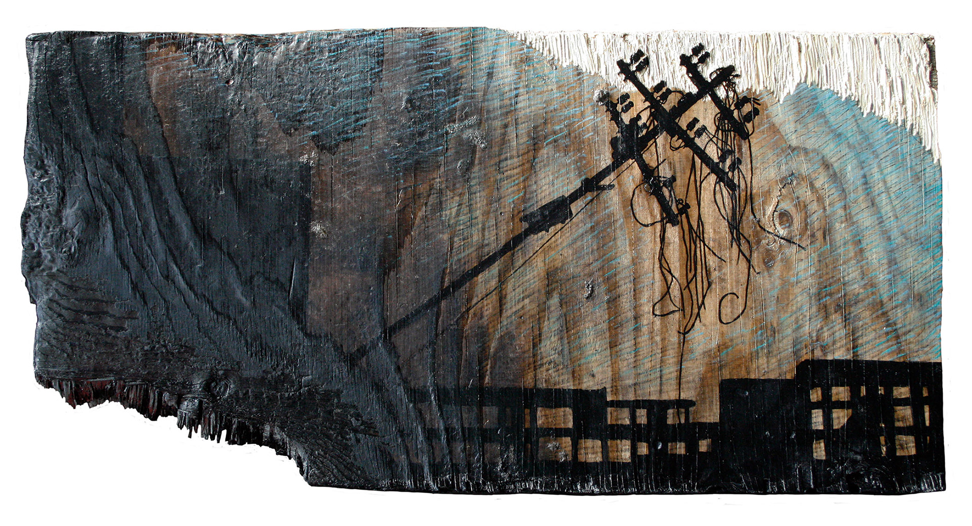 Artwork by Lena Schmidt, www.lenaschmidt.com, »The Other Side«, 2016, acrylic marker and paint on wood, carved into wood (found object), 66 × 33 cm