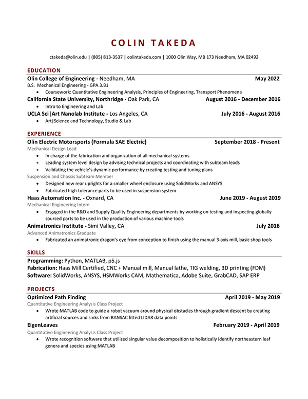 Colin Takeda - RESUME