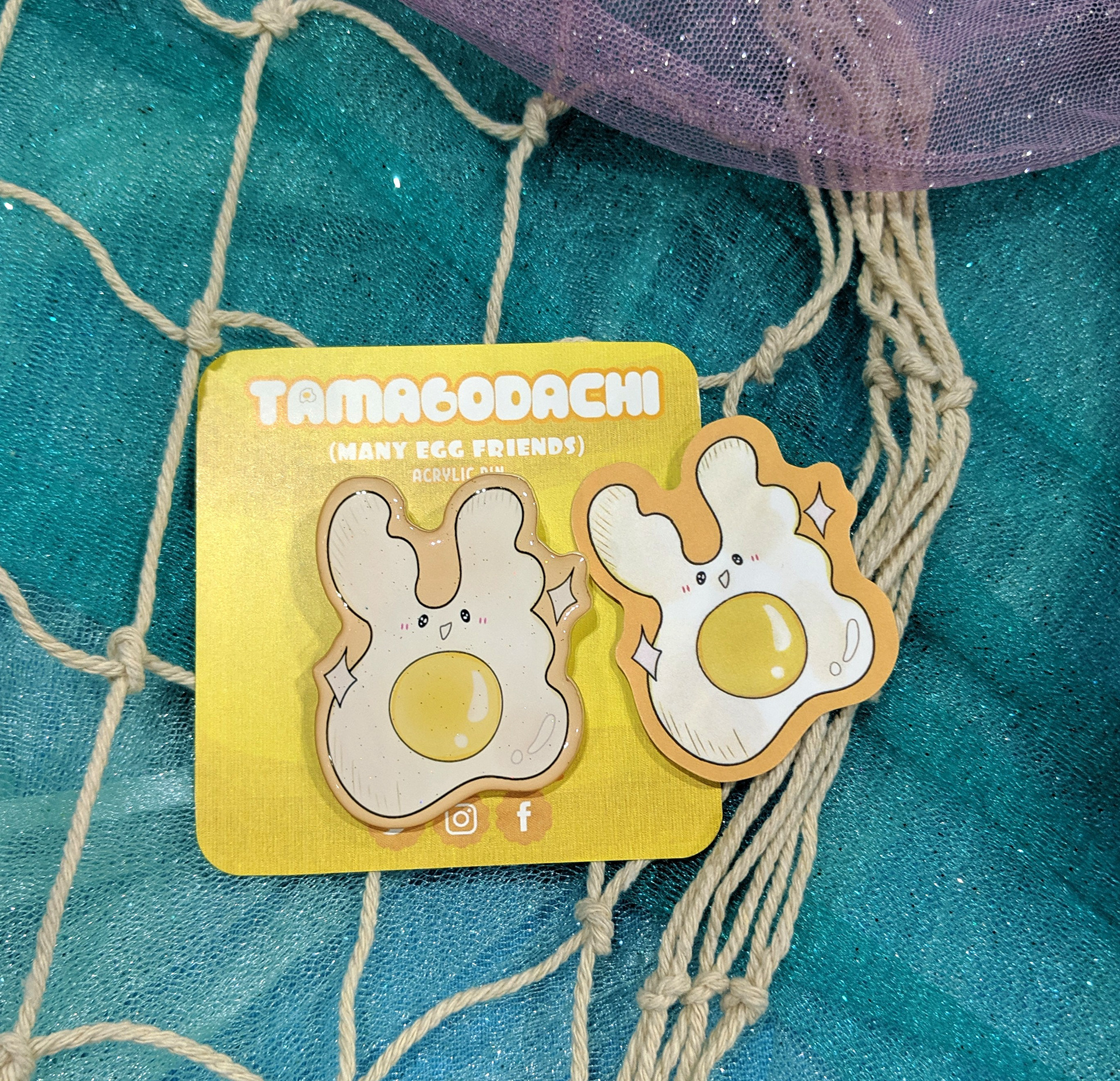 Fried Egg Bunny Acrlyic Pin