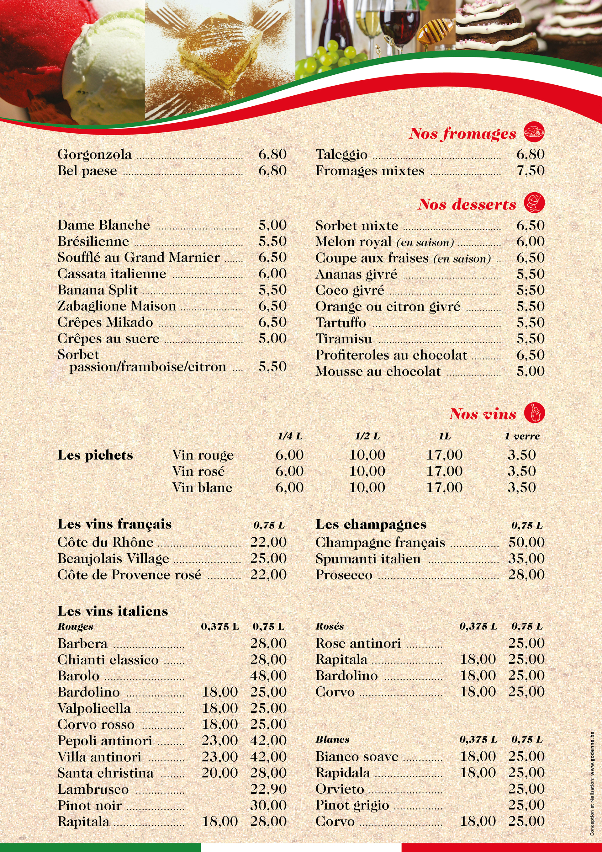 Fromages, Desserts et Vins