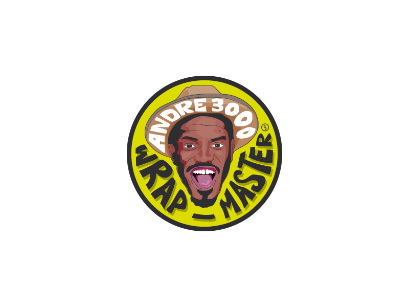 Designed for a cycling cafe for one of their pieces of machinery 'The Wrap Master'. Uses the face of Andre 3000.