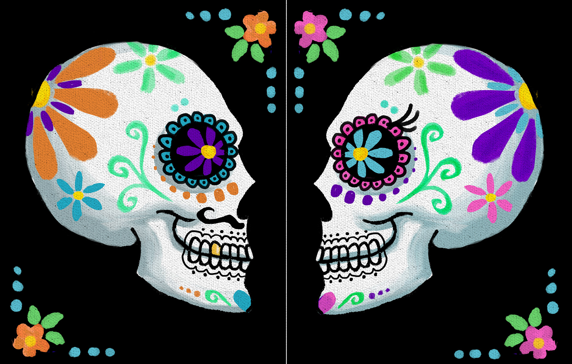 Partner Painting - Glow In the Dark Sugar Skulls