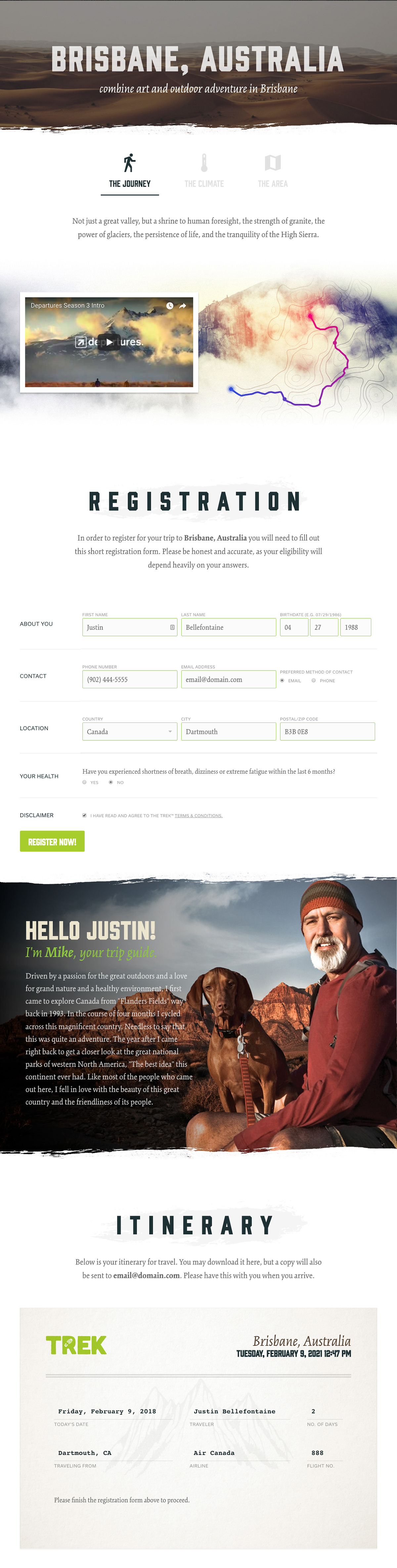 Custom designed modal window displaying specific details for each Trek excursion / trip.