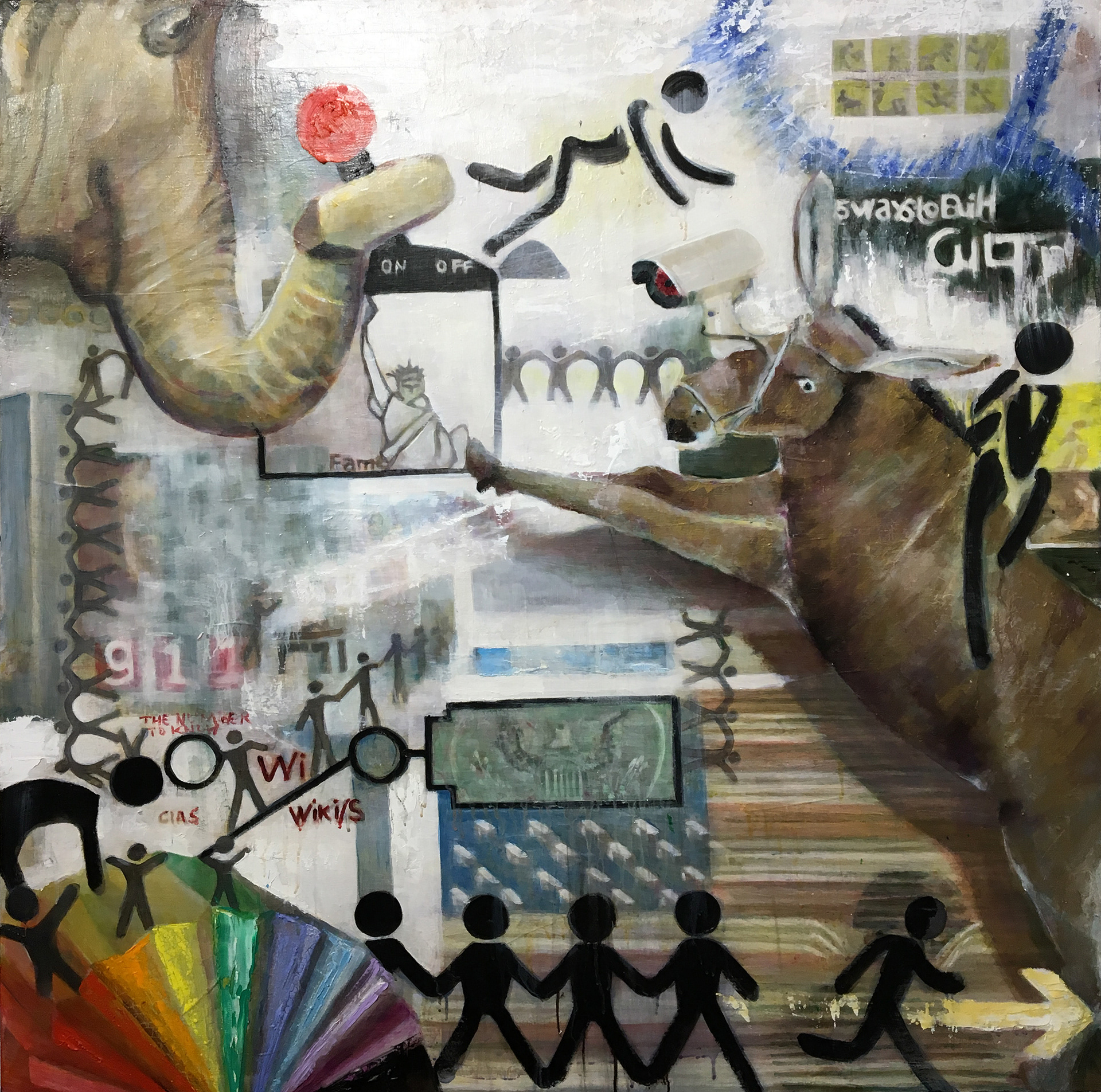 “democracy,” 2018, oil emulsion and pigment on panel, 48” x 48”