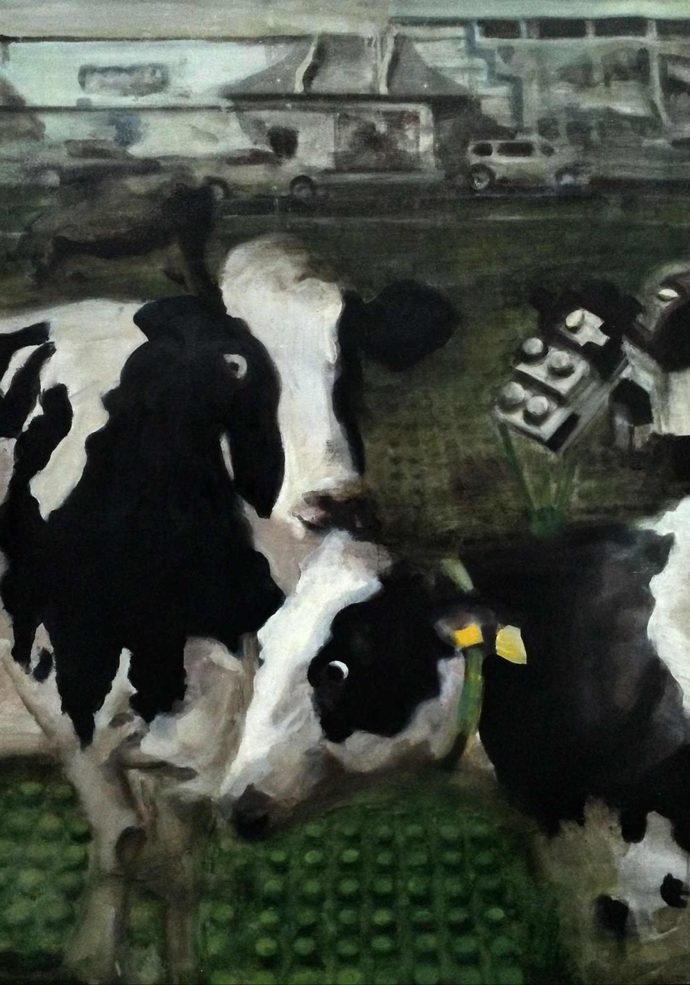 The Agricultural Industrial Complex (diptych panel 1), 2016, water mixable oil paint and gouache on canvas , 52” x 36”