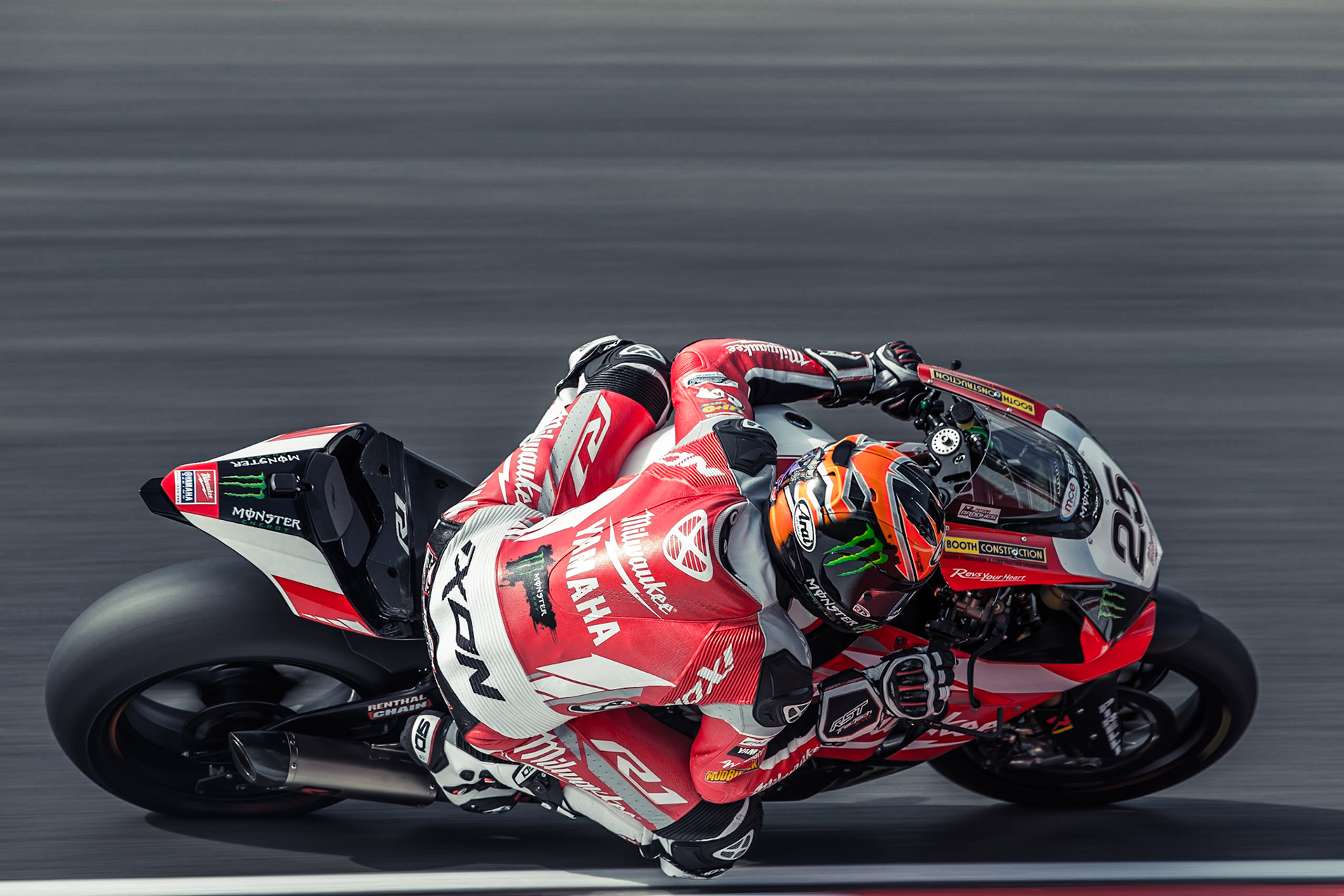 Josh Brookes on a 'Milwaukee Yamaha' leans over as he takes Druid's Hairpin during a Superbike race at Brand's Hatch.