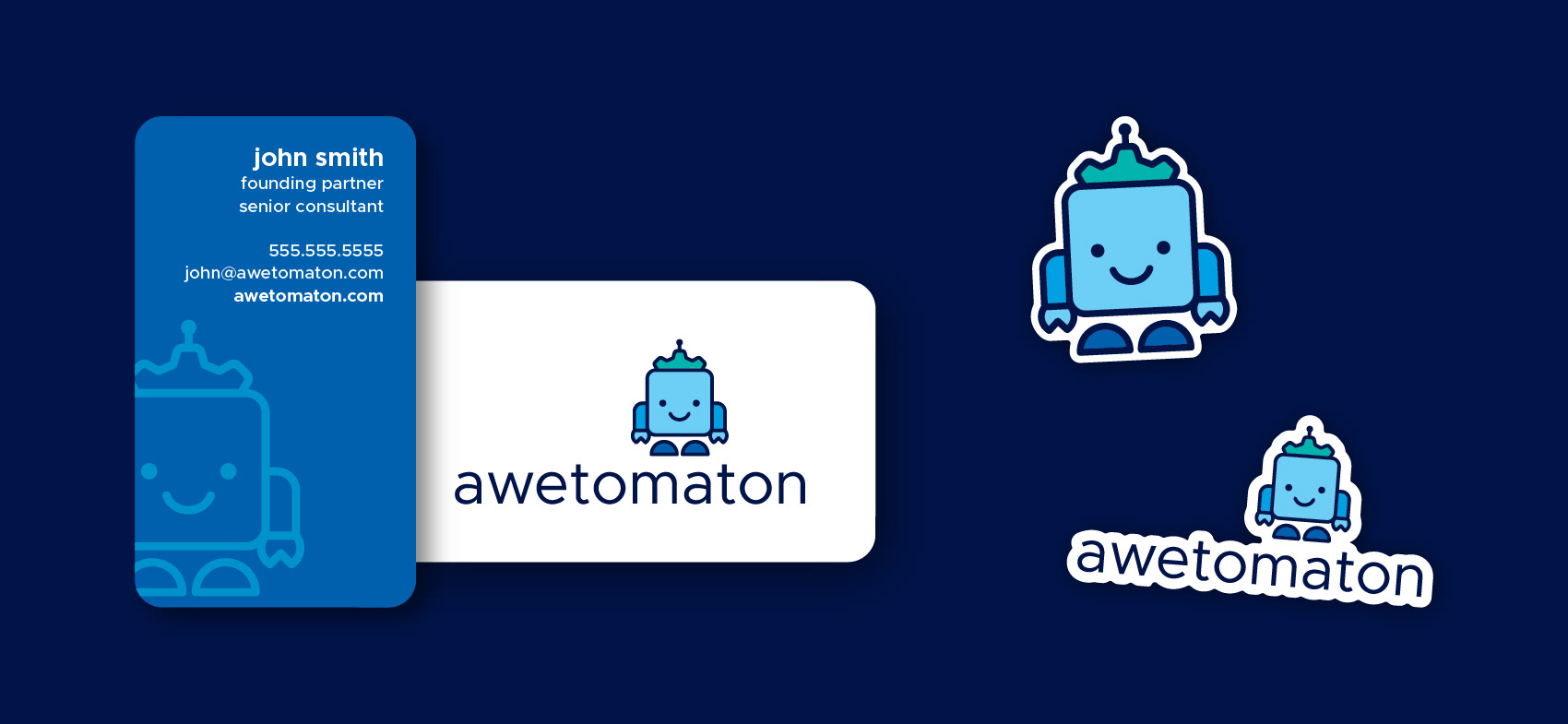 Awetomaton Stationery Design. Business card and stickers.