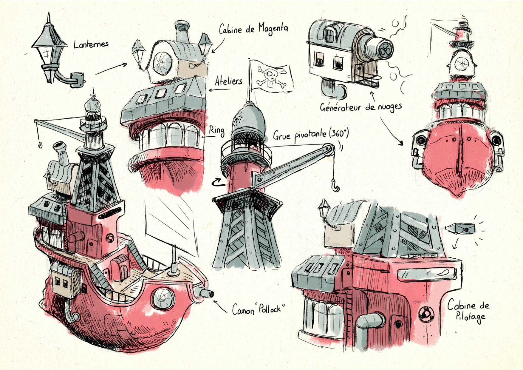 Graphic sample for "Le Navire écarlate", a film by Léo Verrier