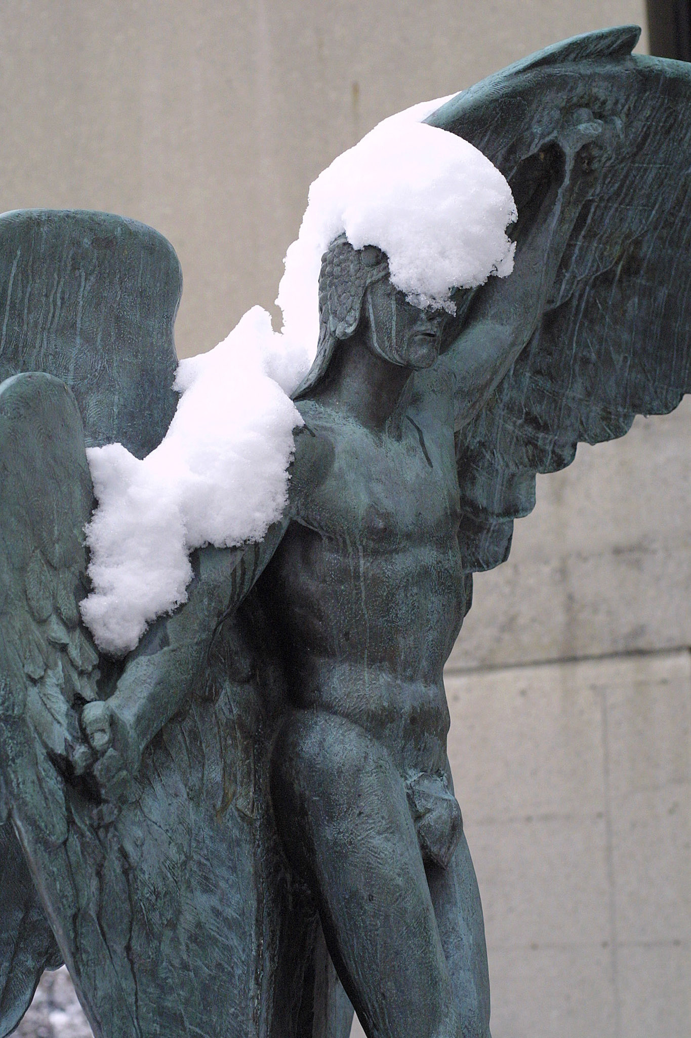  The Falcon in winter.  The sculpture is by Robert Tait McKenzie and it stands outside the door of the McLennan library.