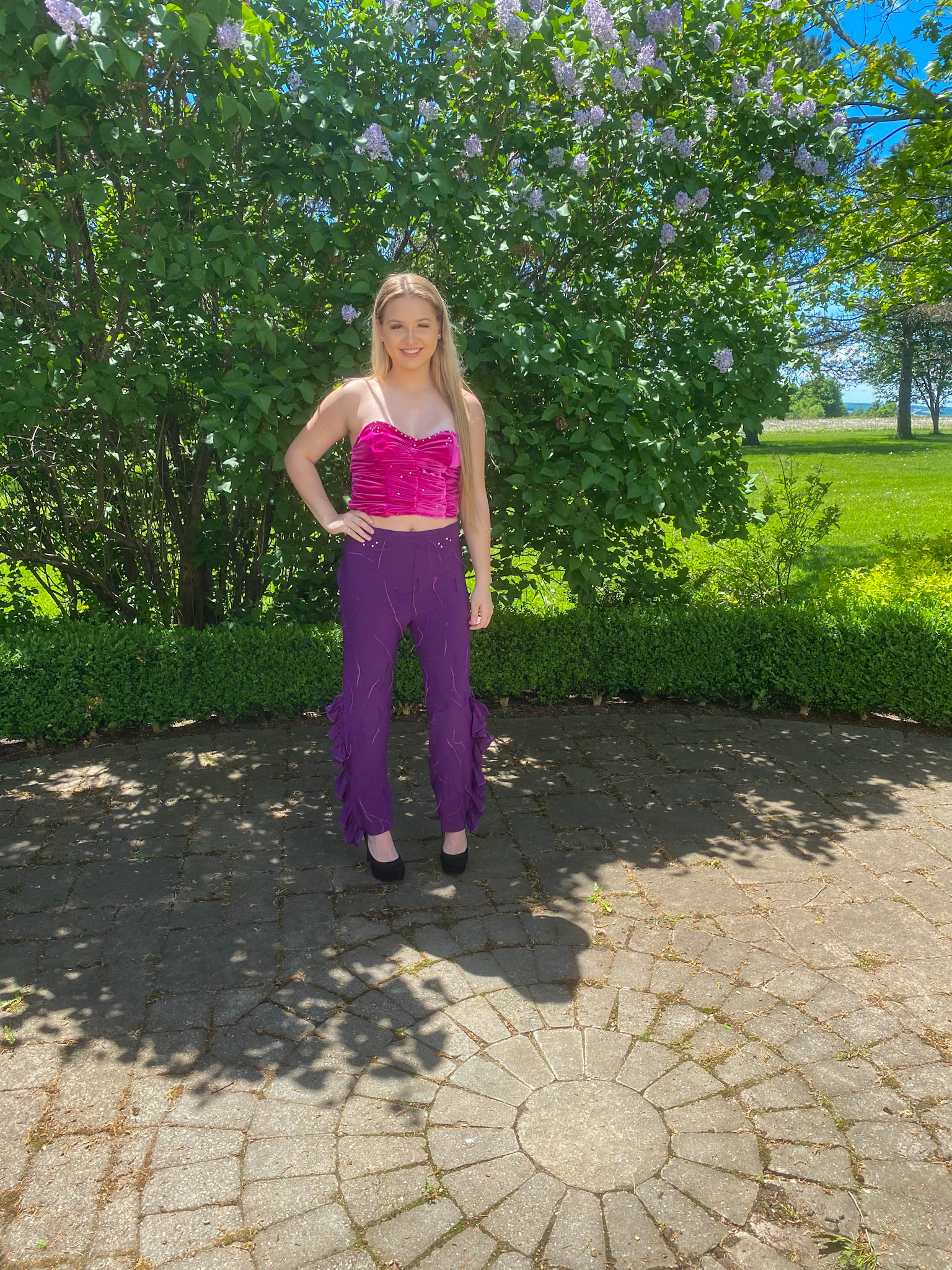 Velour bustier with stretch pants