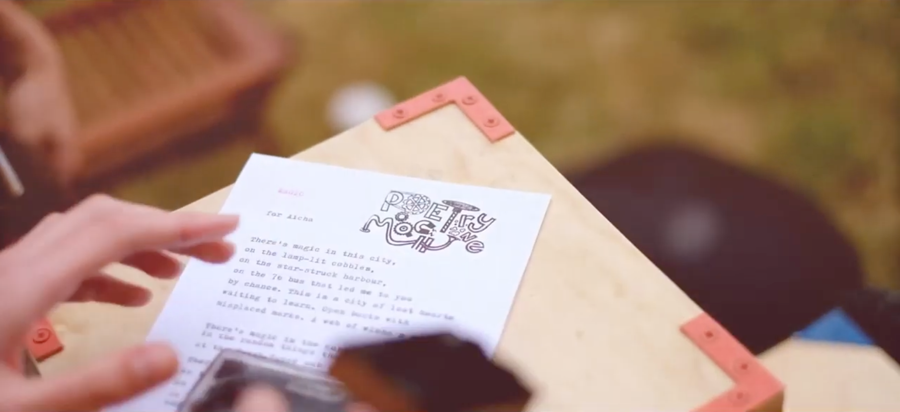 A frame from The Poetry Machine's promo video with music by Chris Beale/Vox (see above).