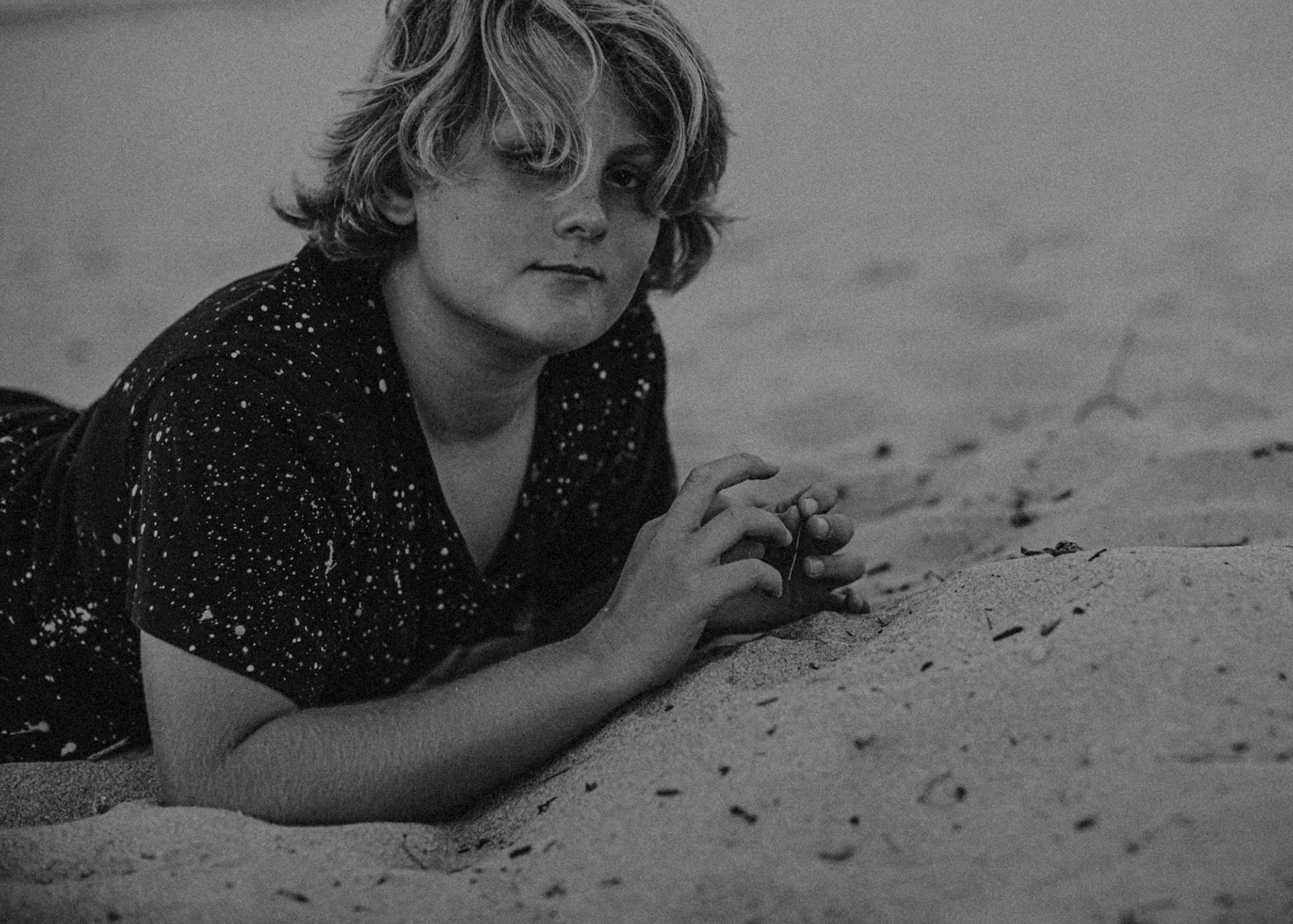 Photographer's son Eddie at Hahei beach - in black and white