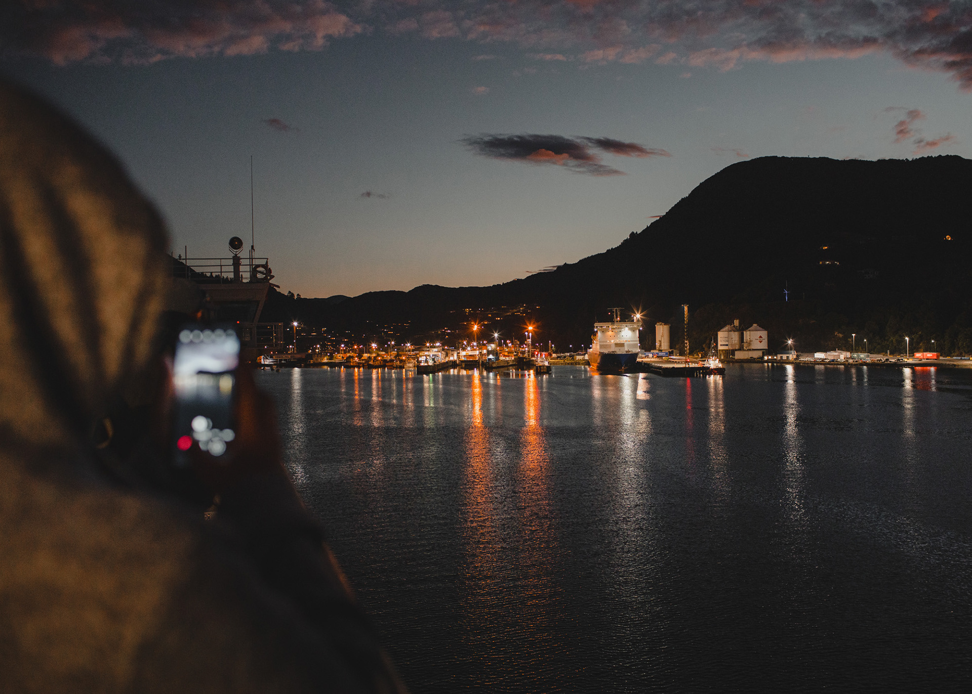 Arriving into Picton wharf after sunset