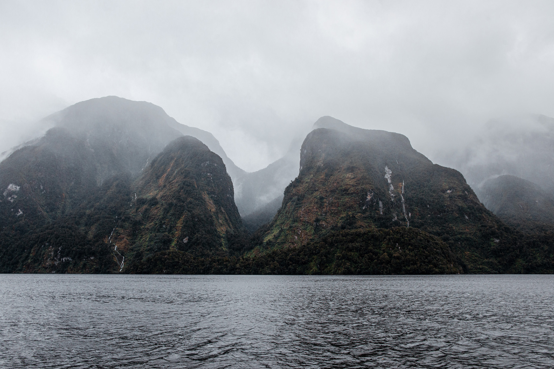 The misty mountains rising out of the Doubtful Sounds