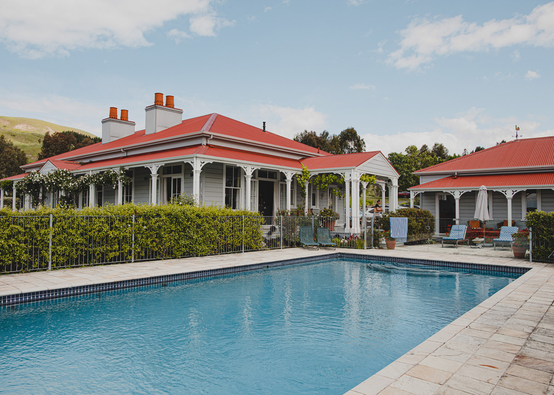 Cape South retreat, view of the pool and house