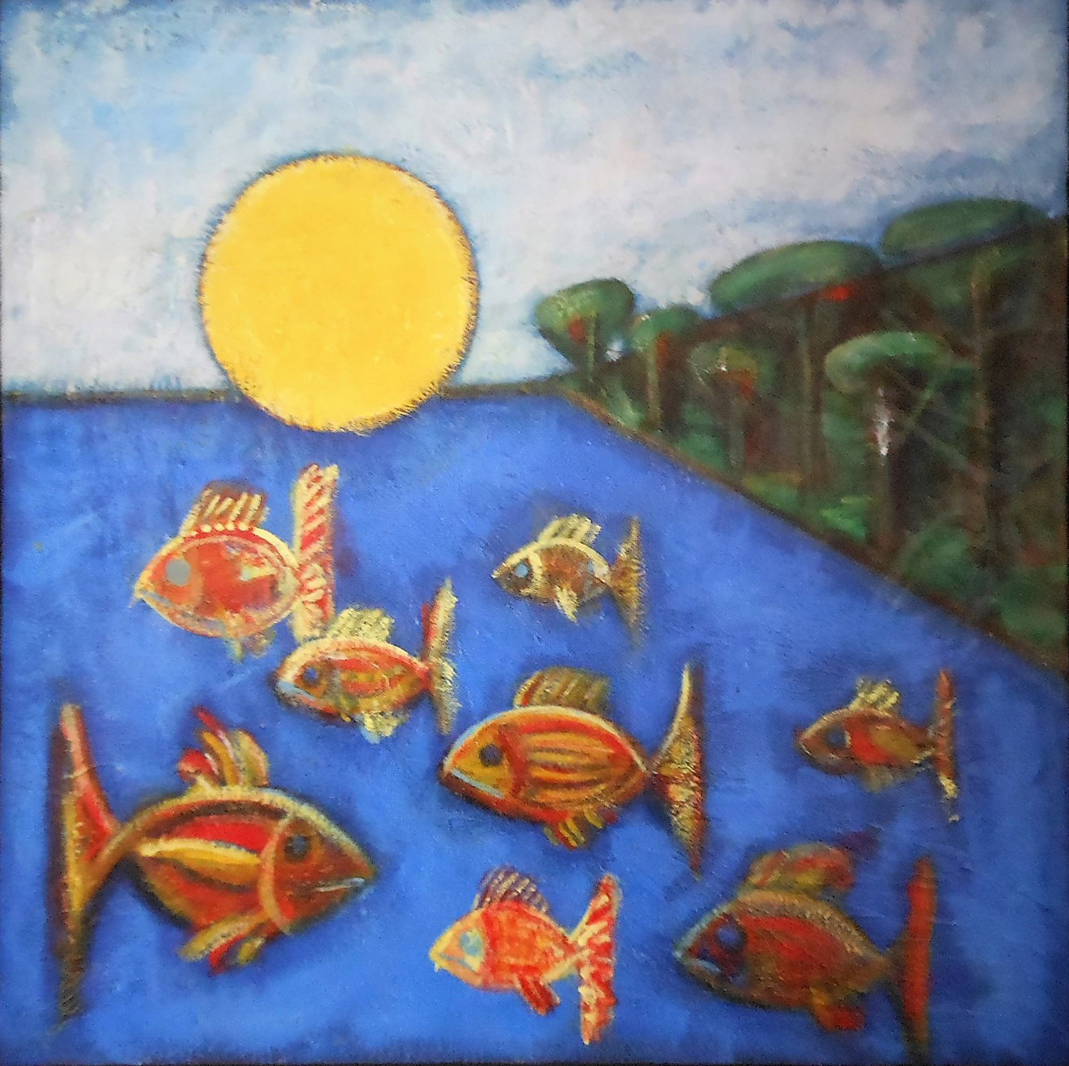 AQUARIUM S2 1997 – 0,50m X 0,50m - Têmpera vinílica sobre tela de algodão cru. Chassi e moldura de mogno. (R$1.600,00)