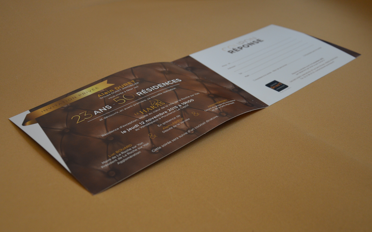 Création d'invitation 4 pages, création graphique, graphisme, mise en page, typo, textures, print, édition