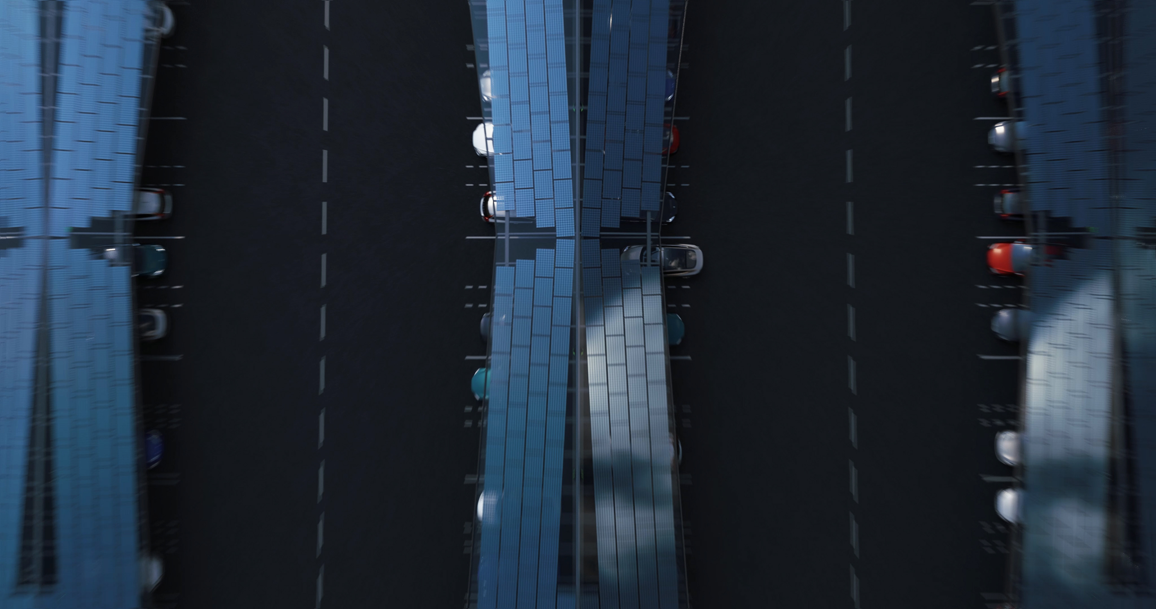 Birds View Solar panels energy, cgi, render, parking