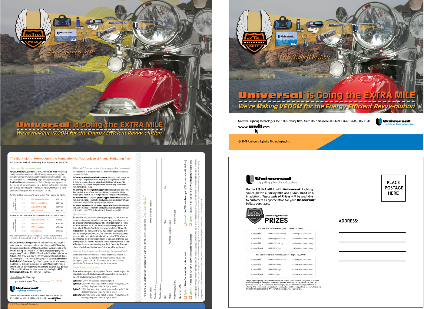 Universal Extra Mile Marketing Promotion Registration and Postcard Entry with Digital Illustrations and Graphic Design