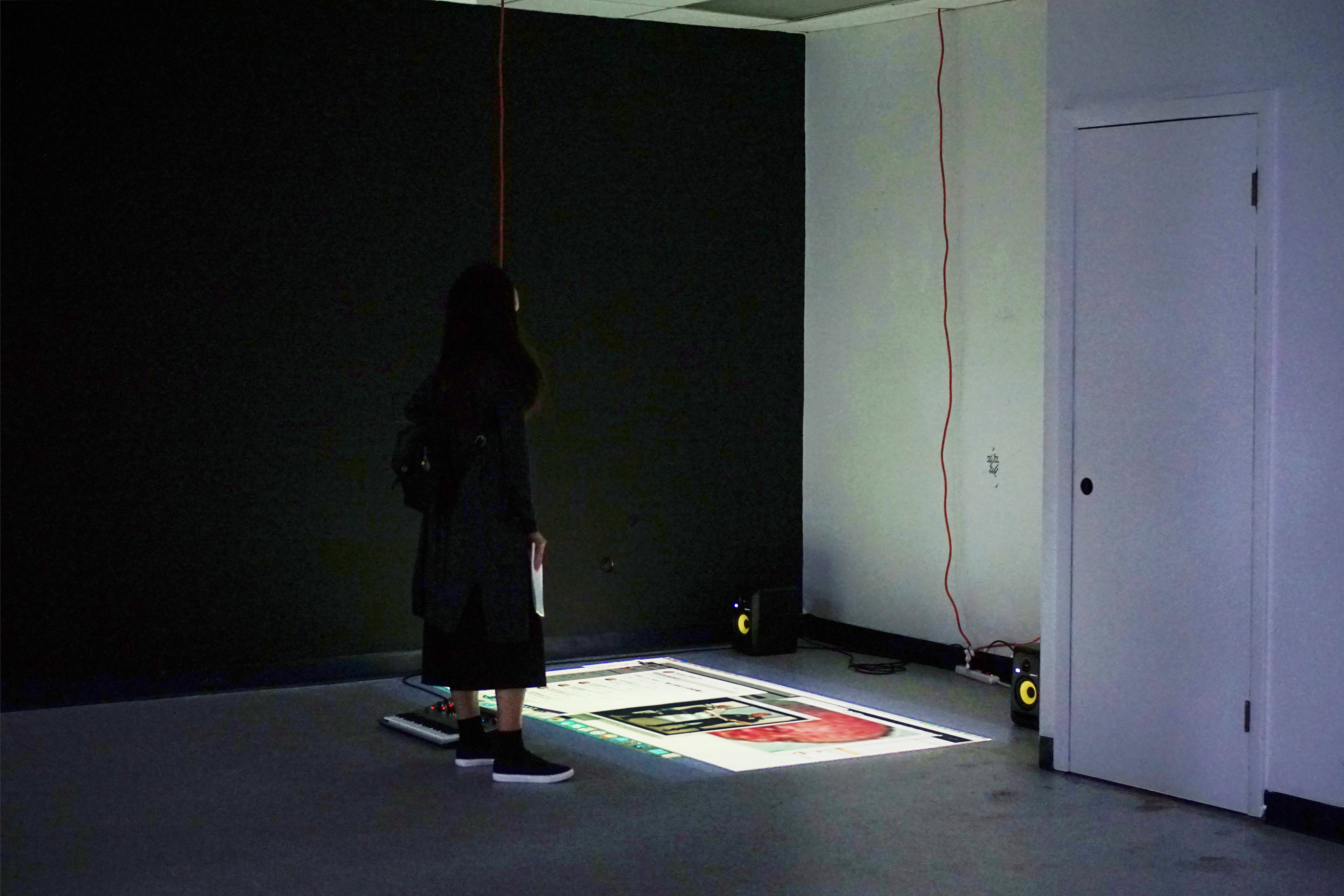Mathew Sotelo, "Desktop", 2018 Korg minilogue, studio monitors, video projection, Dimensions variable